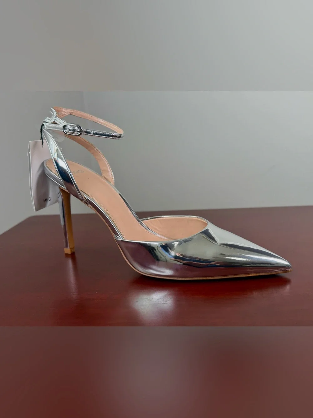 Mango NWT Silver Metallic Pointed Toe Stiletto Heels Pumps Sz 38 US 7.5